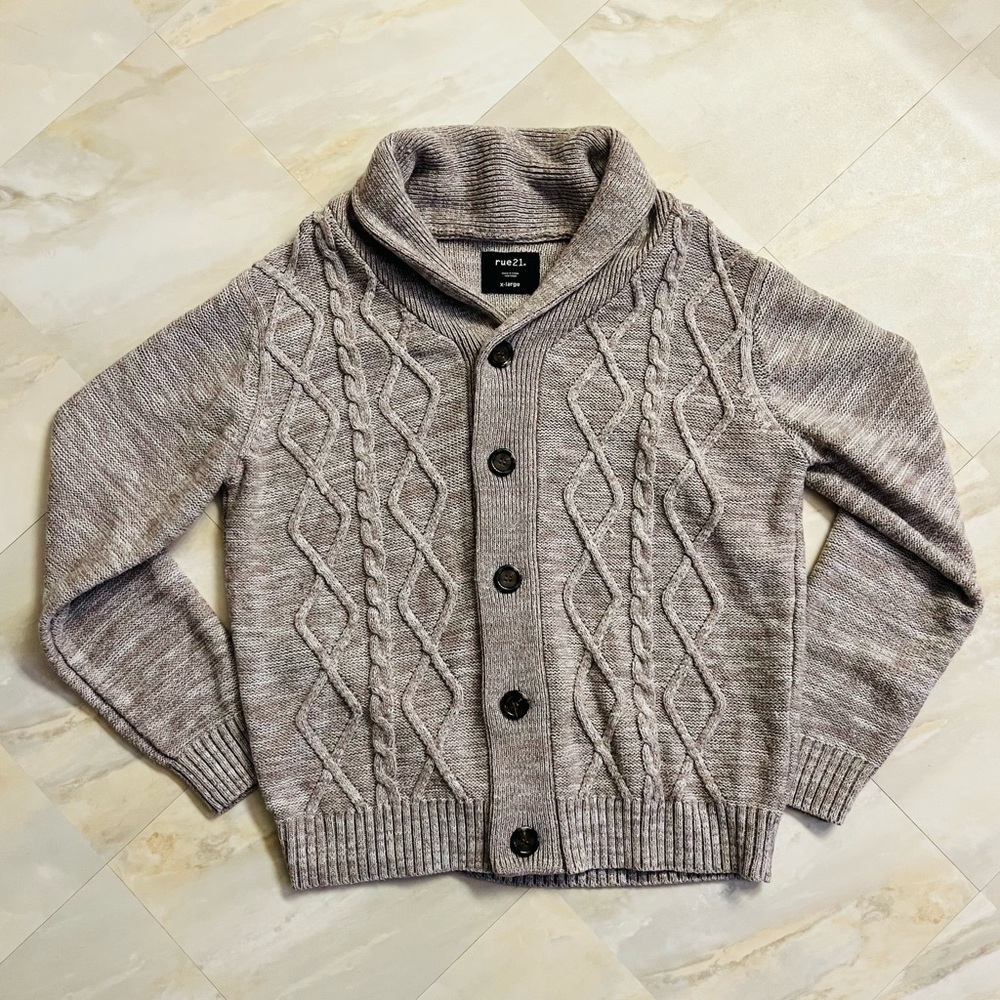 Rue 21 Cardigan Women's X-Large Brown/Cream Sweater Long Cable knit Button Front